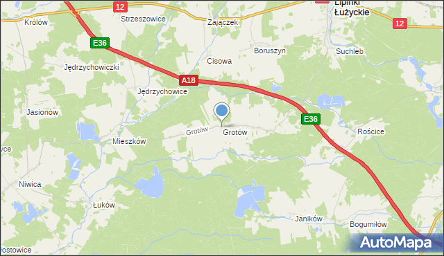 mapa Grotów, Grotów gmina Lipinki Łużyckie na mapie Targeo